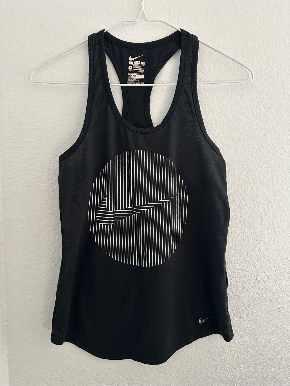 Nike Black Racerback Tank with White Striped Circle Graphic